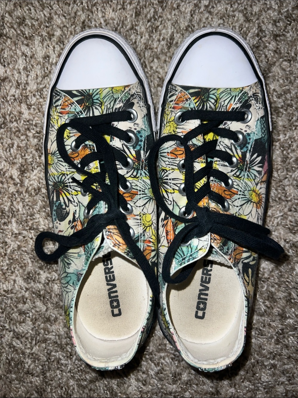 CONVERSE Floral Pop Art Low-Top Canvas Sneakers with Black laces Sz. 8 - Picture 9 of 14